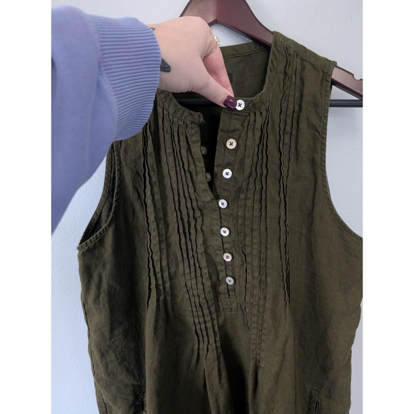 Quince 100% Linen Martini Olive Sleeveless Swing Button-Down Tunic Dress Large - Picture 3 of 9